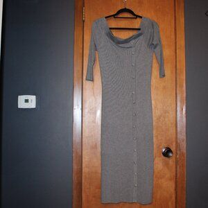 Eva Mendes NY&C Gray Ribbed Knit Button Front Maxi Dress Size L NWT